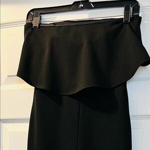 Pant suit by Crystal Sky black strapless one piece jumpsuit with ruffle to